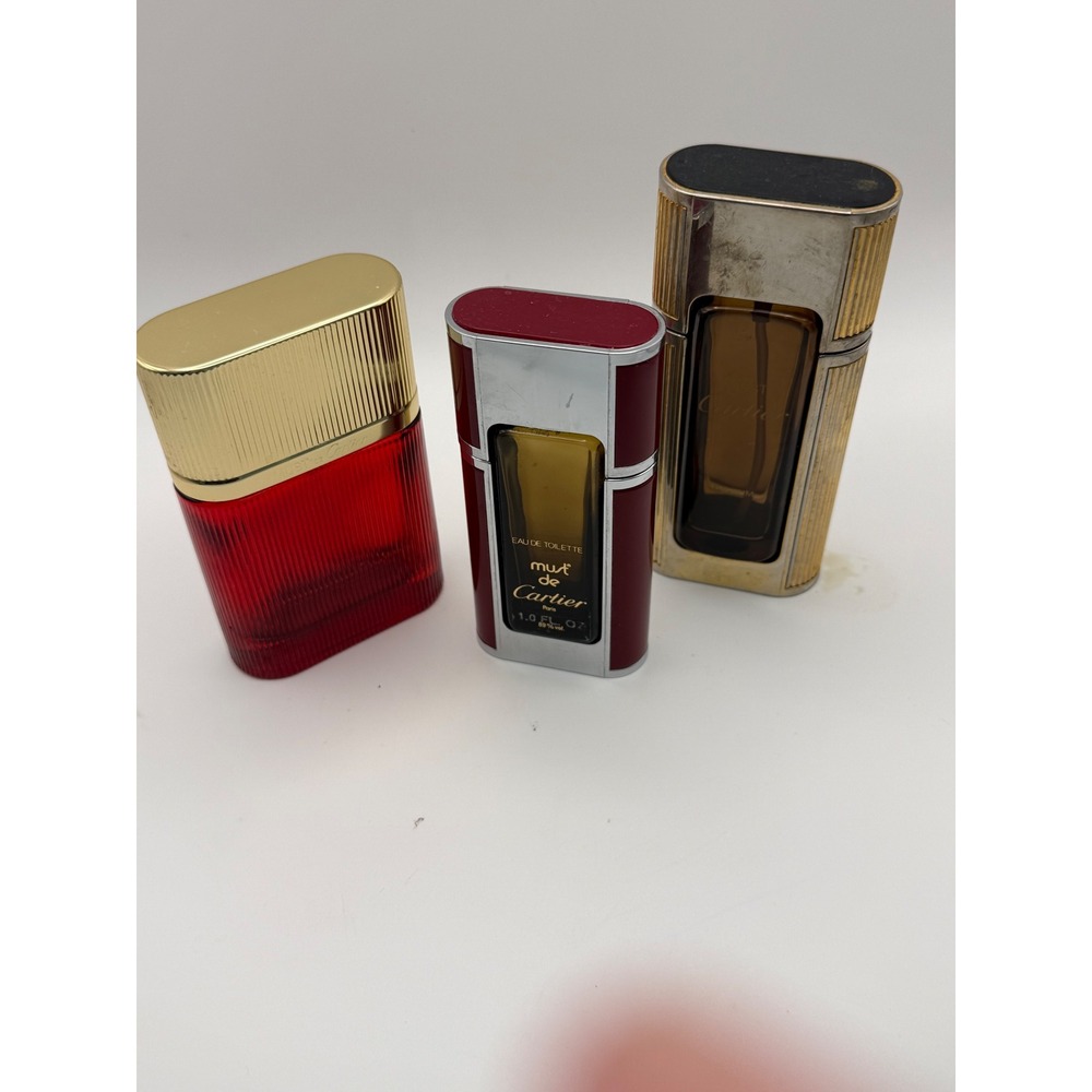 Vintage Cartier Perfume Lot 3 Empty Bottles Red Gold Silver
